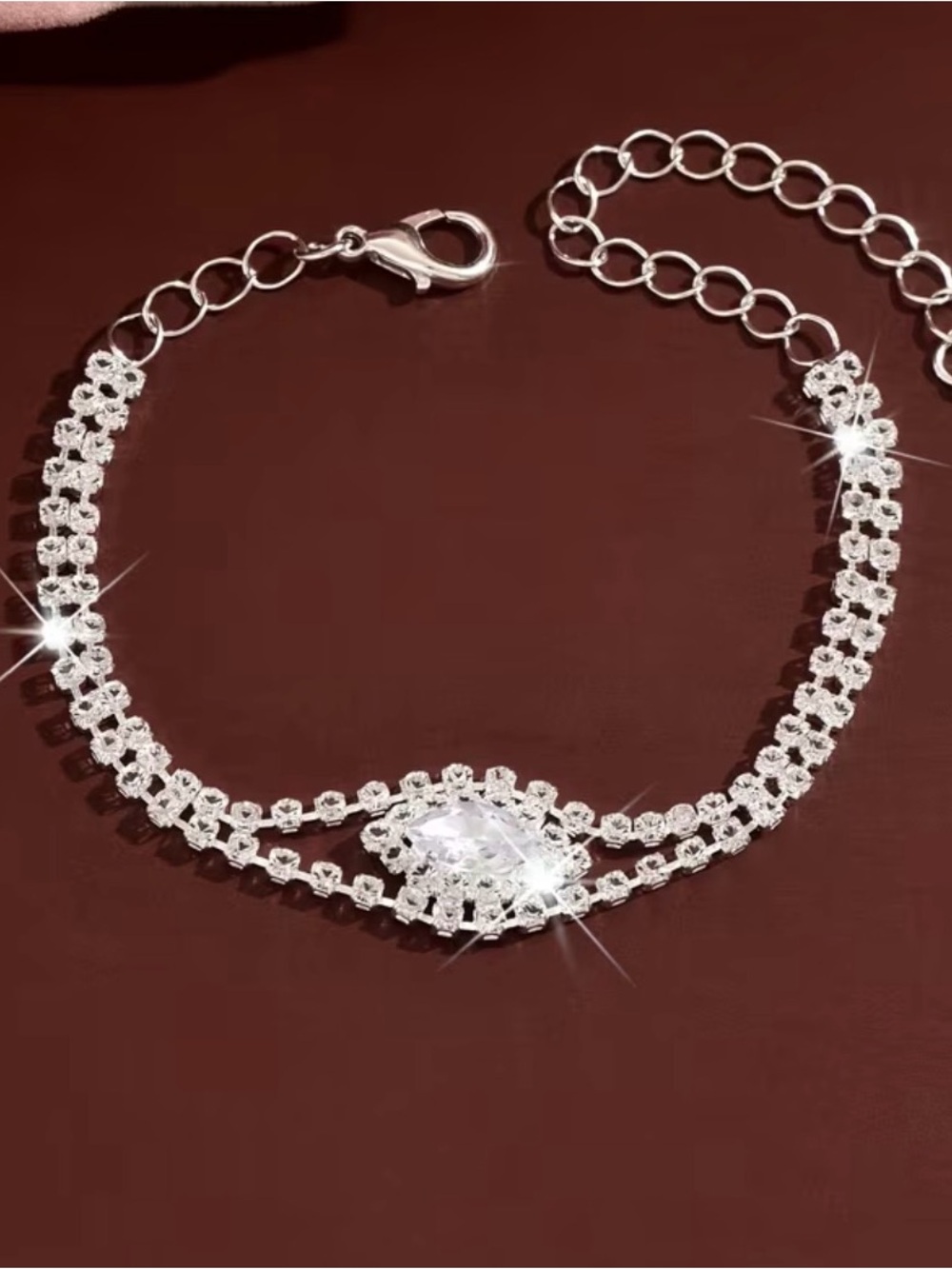 Silver-Tone Zircon Crystal Marquise Tennis Bracelet - Women Jewelry New